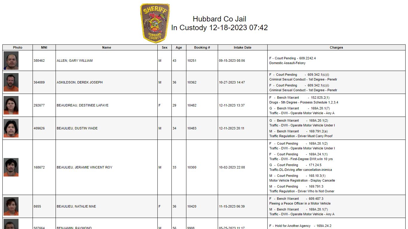 Custody - Hubbard County, Minnesota