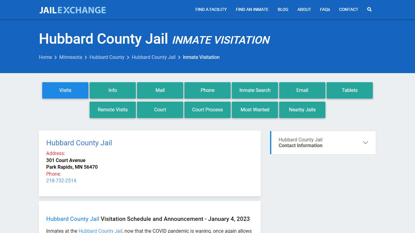 Inmate Visitation - Hubbard County Jail, MN - Jail Exchange